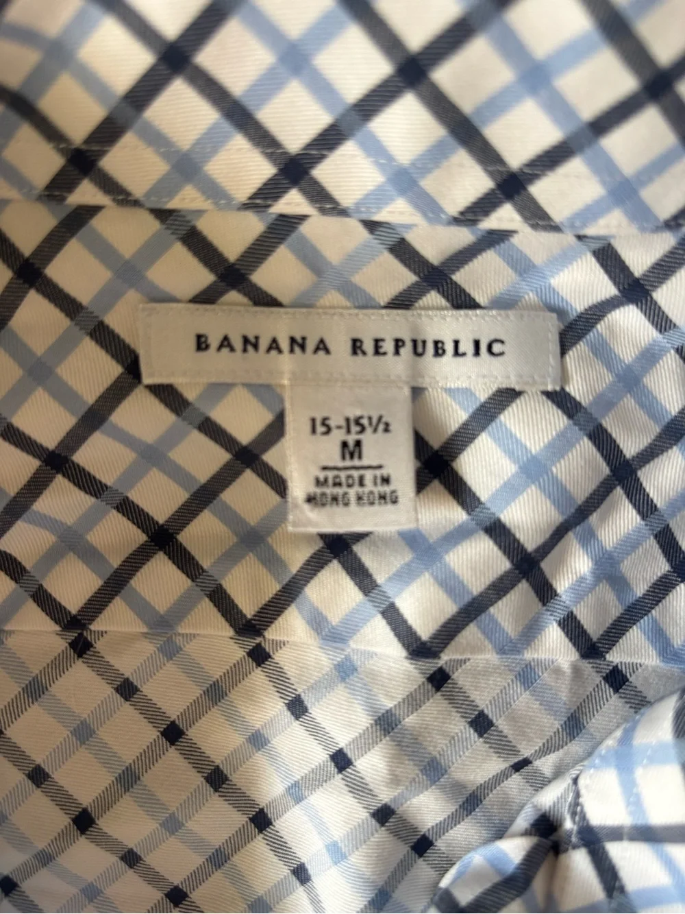 Banana Republic White Dress Shirt with Blue and Gray Plaid